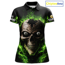 Load image into Gallery viewer, Green Flaming Cracked Skull 8 Ball &amp; 9 Ball Pool Billiard Shirt For Women Custom Billiard Apparel NYN2635