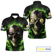 Load image into Gallery viewer, Green Flaming Cracked Skull 8 Ball &amp; 9 Ball Pool Billiard Shirt For Men Custom Billiard Apparel NYN2635