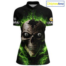 Load image into Gallery viewer, Green Flaming Cracked Skull 8 Ball &amp; 9 Ball Pool Billiard Shirt For Women Custom Billiard Apparel NYN2635