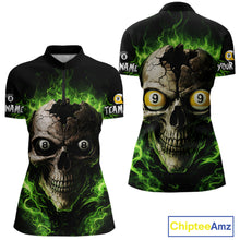 Load image into Gallery viewer, Green Flaming Cracked Skull 8 Ball &amp; 9 Ball Pool Billiard Shirt For Women Custom Billiard Apparel NYN2635