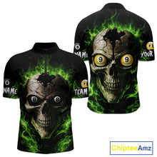 Load image into Gallery viewer, Green Flaming Cracked Skull 8 Ball &amp; 9 Ball Pool Billiard Shirt For Men Custom Billiard Apparel NYN2635