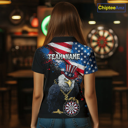Personalized American Flag Splatter Eagle Dart Shirts For Women Patriotic Dart Polo & 1/4-Zip Jersey NYN2777