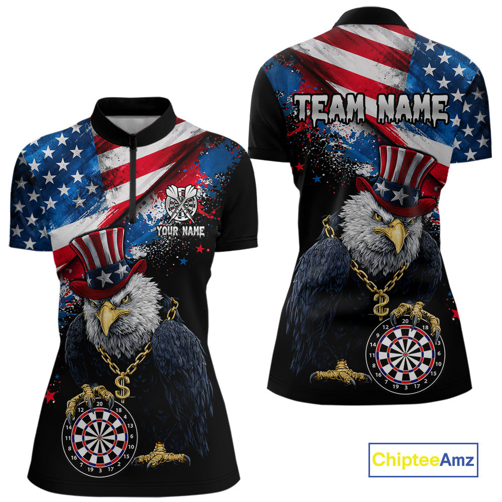 Personalized American Flag Splatter Eagle Dart Shirts For Women Patriotic Dart Polo & 1/4-Zip Jersey NYN2777