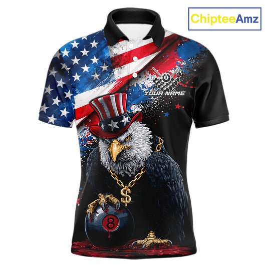 Custom American Flag Splatter Eagle 8 Ball Pool Billiard Shirts For Men Patriotic Billiard Team Jersey NYN2778