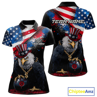 Custom American Flag Splatter Eagle 8 Ball Pool Billiard Shirts For Women Patriotic Billiard Team Jersey NYN2778