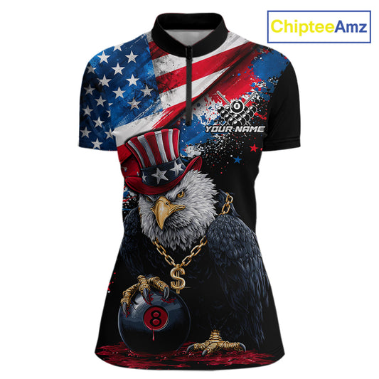 Custom American Flag Splatter Eagle 8 Ball Pool Billiard Shirts For Women Patriotic Billiard Team Jersey NYN2778
