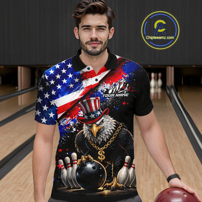 Custom American Flag Splatter Eagle Bowling Team Shirts For Men Patriotic Outfits Bowling Jersey NYN2779