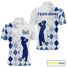 Load image into Gallery viewer, Custom Argyle Pattern Golf Polo Shirts For Men, Blue Argyle Golf Ball White Golf Clothing Shirts NYN2990