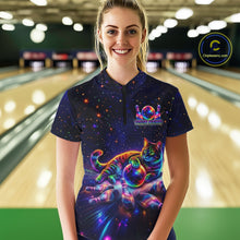 Load image into Gallery viewer, Funny Cat Bowling Polo Quarter-Zip Shirts For Women Custom Colorful Bowling Galaxy Team Jerseys NYN3417