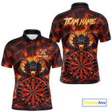 Load image into Gallery viewer, Fire Flame Dragon Black &amp; Red Dartboard Dart Polo Shirts For Men Custom Dart Team Shirts NYN2673