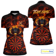 Load image into Gallery viewer, Fire Flame Dragon Black &amp; Red Dartboard Dart 1/4-Zip Shirts For Women Custom Dart Team Shirts NYN2673