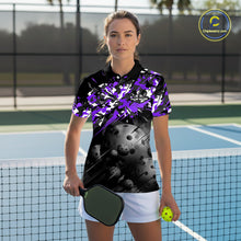 Load image into Gallery viewer, Custom Black &amp; Purple Camo Women Pickleball League Jerseys Grunge Pickleball Paddle Shirts NYN2137