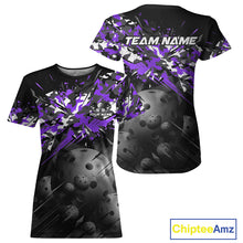 Load image into Gallery viewer, Custom Black &amp; Purple Camo Women Pickleball League Jerseys Grunge Pickleball Paddle Shirts NYN2137