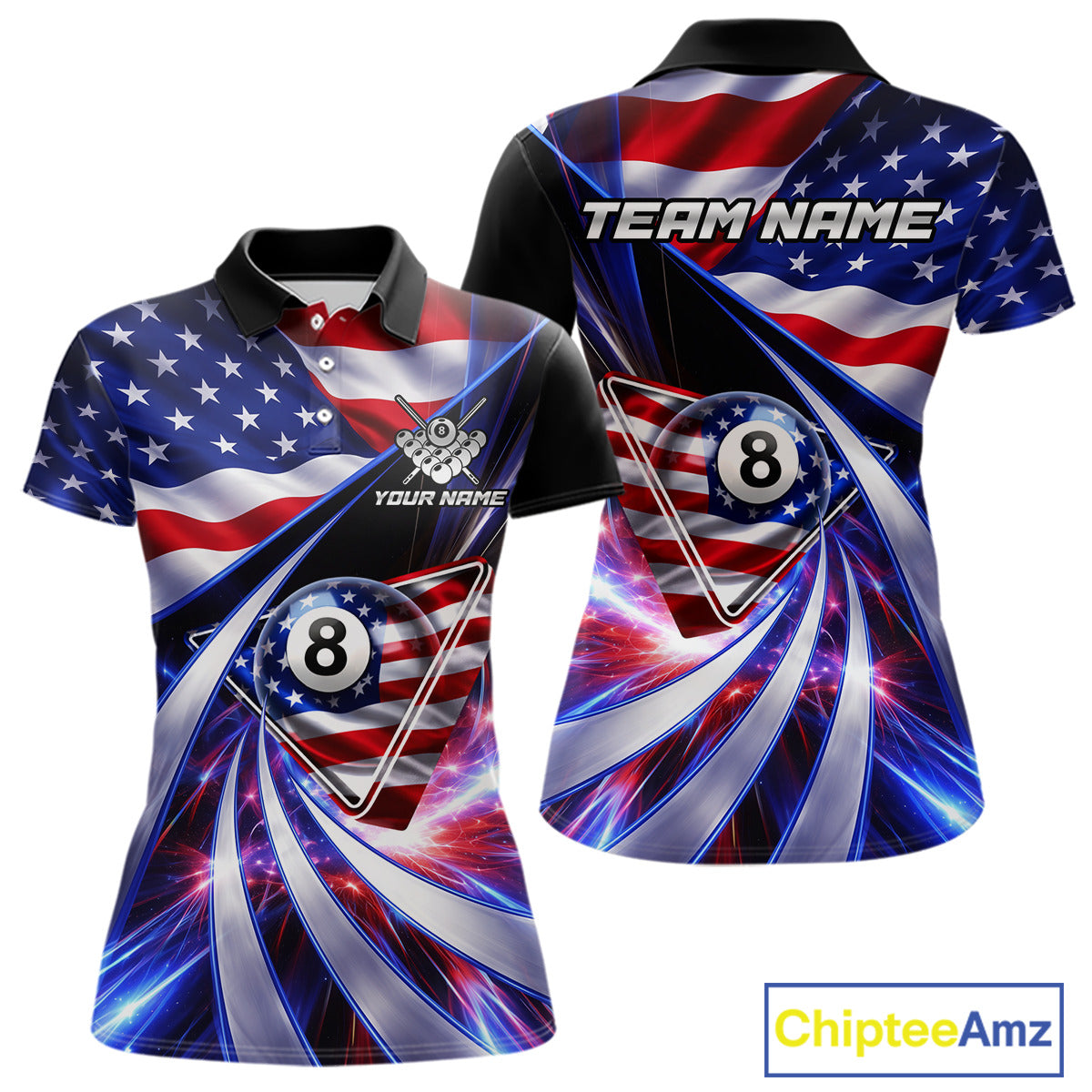 Personalized Colorful Galaxy American Flag 8 Ball Pool Billiard Shirts For Women Billiard Attire Gifts NYN2791