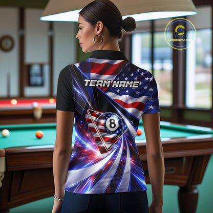 Personalized Colorful Galaxy American Flag 8 Ball Pool Billiard Shirts For Women Billiard Attire Gifts NYN2791