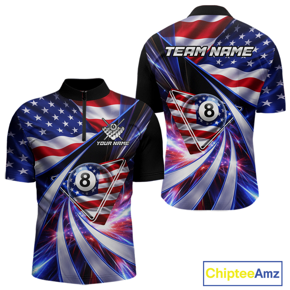 Personalized Colorful Galaxy American Flag 8 Ball Pool Billiard Shirts For Men Billiard Attire Gifts NYN2791