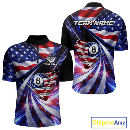 Personalized Colorful Galaxy American Flag 8 Ball Pool Billiard Shirts For Men Billiard Attire Gifts NYN2791