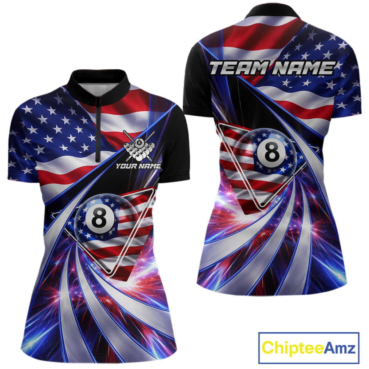 Personalized Colorful Galaxy American Flag 8 Ball Pool Billiard Shirts For Women Billiard Attire Gifts NYN2791