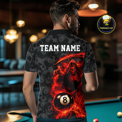 Personalized Red Flaming Grim Reaper 8 Ball Pool Billiard Shirts For Men Billiard Attire Gifts NYN2792