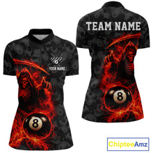 Load image into Gallery viewer, Personalized Red Flaming Grim Reaper 8 Ball Pool Billiard Shirts For Women Billiard Attire Gifts NYN2792
