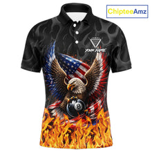 Load image into Gallery viewer, Personalized Fire Flame US Flag Eagle 8 Ball Pool Billiard Shirts For Men Patriotic Billiard Gifts NYN2793