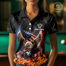 Load image into Gallery viewer, Personalized Fire Flame US Flag Eagle 8 Ball Pool Billiard Shirts For Women Patriotic Billiard Gifts NYN2793