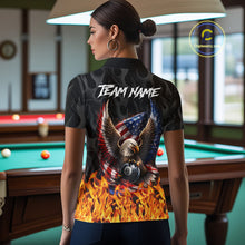 Load image into Gallery viewer, Personalized Fire Flame US Flag Eagle 8 Ball Pool Billiard Shirts For Women Patriotic Billiard Gifts NYN2793