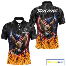 Load image into Gallery viewer, Personalized Fire Flame US Flag Eagle 8 Ball Pool Billiard Shirts For Men Patriotic Billiard Gifts NYN2793