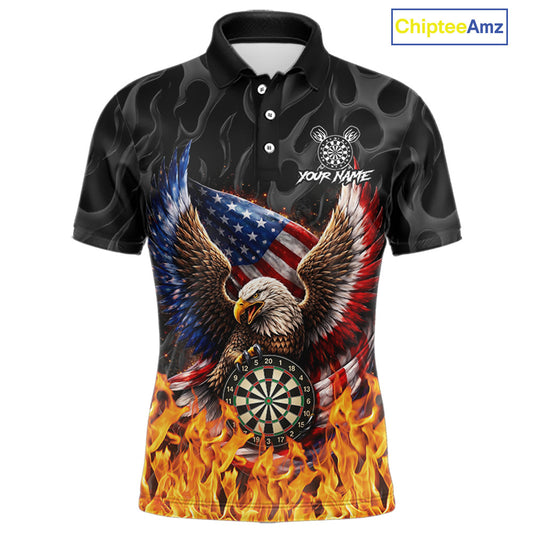 Personalized Fire Flame US Flag Eagle Dart Polo & 1/4-Zip Shirts For Men Patriotic Dart Gifts NYN2795