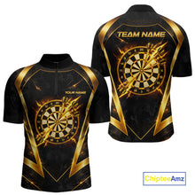 Load image into Gallery viewer, Black Yellow Dartboard Camo Men Darts Polo &amp; 1/4-Zip Shirt Custom Thunder Dart Team Jersey NYN3008
