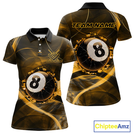 Yellow Smoke Cracked 8 Ball Pool Shirt For Women Custom Billiard Polo Quarter Zip Team Jersey