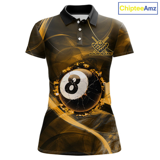 Yellow Smoke Cracked 8 Ball Pool Shirt For Women Custom Billiard Polo Quarter Zip Team Jersey