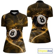 Load image into Gallery viewer, Yellow Smoke Cracked 8 Ball Pool Shirt For Women Custom Billiard Polo Quarter Zip Team Jersey