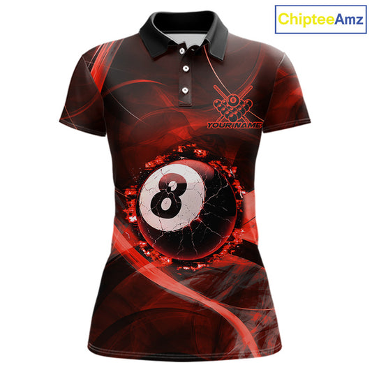 Red Smoke Cracked 8 Ball Pool Shirt For Women Custom Billiard Polo Quarter Zip Team Jersey