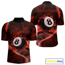Load image into Gallery viewer, Red Smoke Cracked 8 Ball Pool Shirt For Men Custom Billiard Polo Quarter Zip Team Jersey