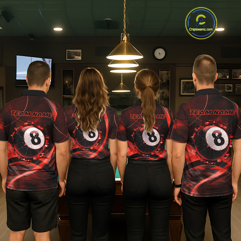 Smoke Cracked Billiard 8 Ball Pool Shirt For Women Custom Billiard Polo & 1/4 Zip Team Attire | Red NYN3422