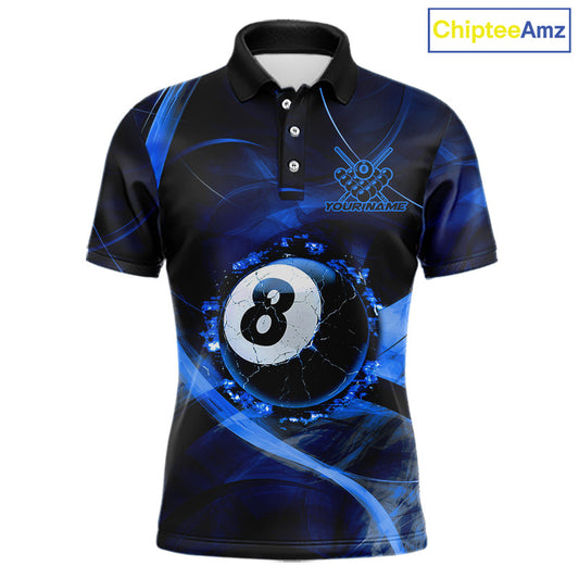Blue Smoke Cracked 8 Ball Pool Shirt For Men Custom Billiard Polo Quarter Zip Team Jersey