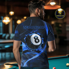 Load image into Gallery viewer, Smoke Cracked Billiard 8 Ball Pool Shirt For Men Custom Billiard Polo &amp; 1/4 Zip Team Attire | Blue NYN3423