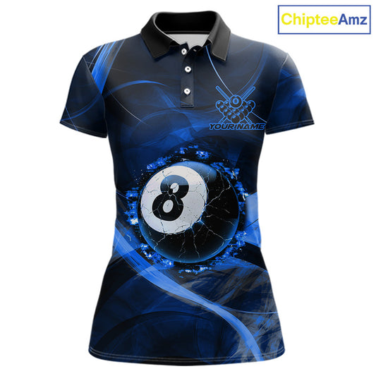 Blue Smoke Cracked 8 Ball Pool Shirt For Women Custom Billiard Polo Quarter Zip Team Jersey