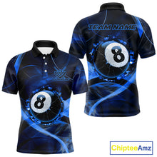 Load image into Gallery viewer, Blue Smoke Cracked 8 Ball Pool Shirt For Men Custom Billiard Polo Quarter Zip Team Jersey