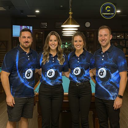 Smoke Cracked Billiard 8 Ball Pool Shirt For Women Custom Billiard Polo & 1/4 Zip Team Attire | Blue NYN3423