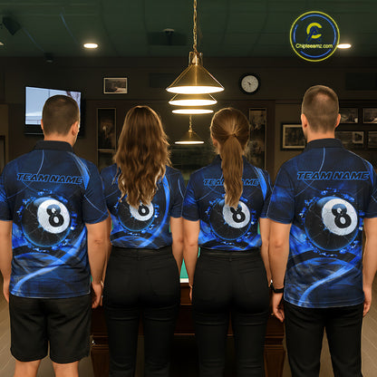 Smoke Cracked Billiard 8 Ball Pool Shirt For Women Custom Billiard Polo & 1/4 Zip Team Attire | Blue NYN3423
