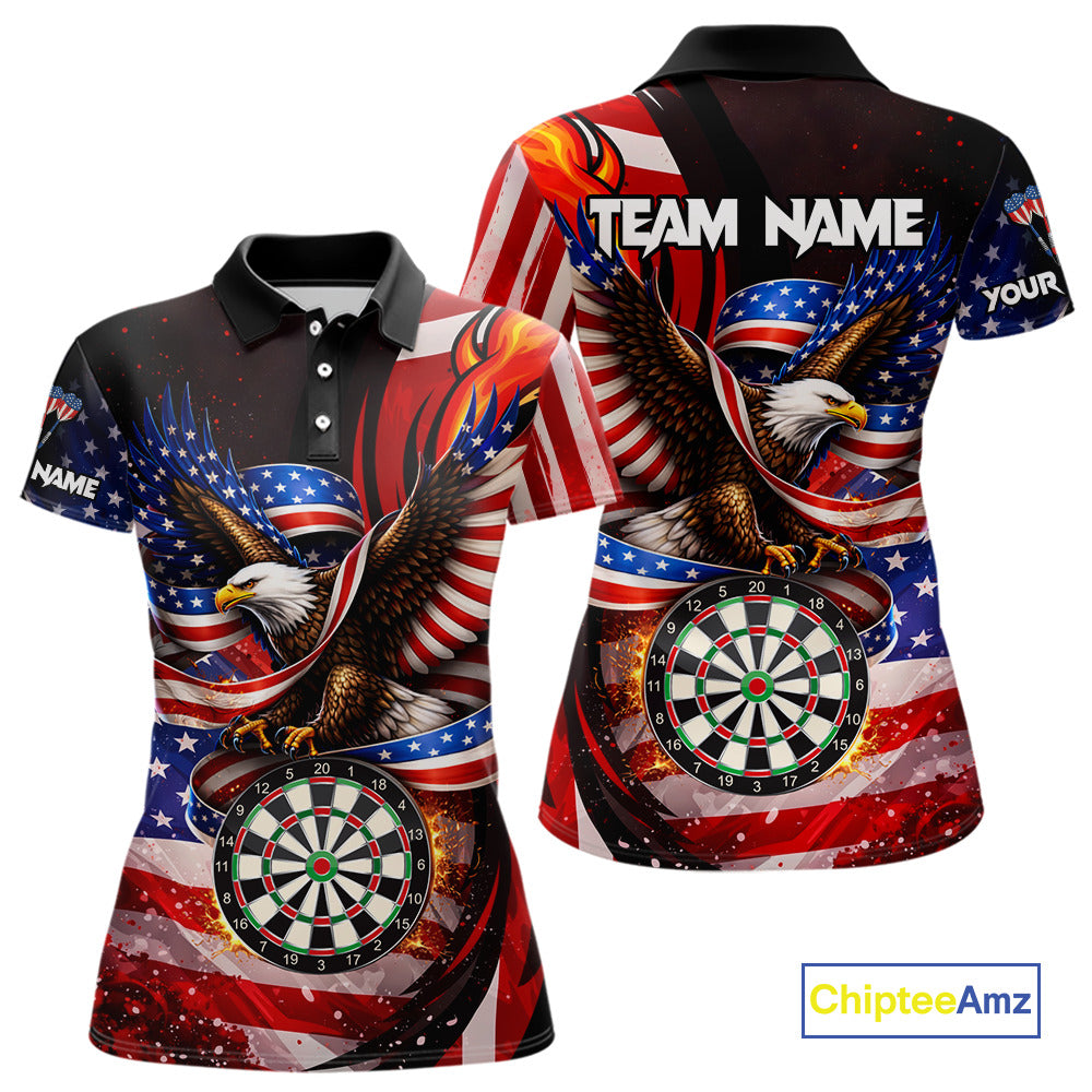 Custom US Flag Funny Eagle Dartboard Darts Women Polo & 1/4-Zip Shirts Patriotic Dart Team Jerseys NYN2805