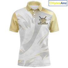 Load image into Gallery viewer, Personalized White And Gold Crown 8 Ball Pool Billiard Polo &amp; 1/4 Zip For Men, Billiard Team Attire NYN3014