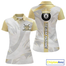 Load image into Gallery viewer, Personalized White And Gold Crown 8 Ball Pool Billiard Polo &amp; 1/4 Zip For Women, Billiard Team Attire NYN3014