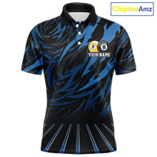 Load image into Gallery viewer, Funny 8 Ball &amp; 9 Ball Billiard Polo &amp; 1/4 Zip For Men Custom Pool Cue Pattern Billiard Jerseys |Blue NYN3018