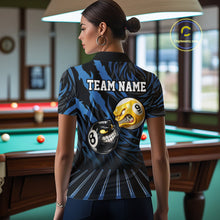 Load image into Gallery viewer, Funny 8 Ball &amp; 9 Ball Billiard Polo &amp; 1/4 Zip For Women Custom Pool Cue Pattern Billiard Jerseys |Blue NYN3018