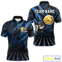 Load image into Gallery viewer, Funny 8 Ball &amp; 9 Ball Billiard Polo &amp; 1/4 Zip For Men Custom Pool Cue Pattern Billiard Jerseys |Blue NYN3018
