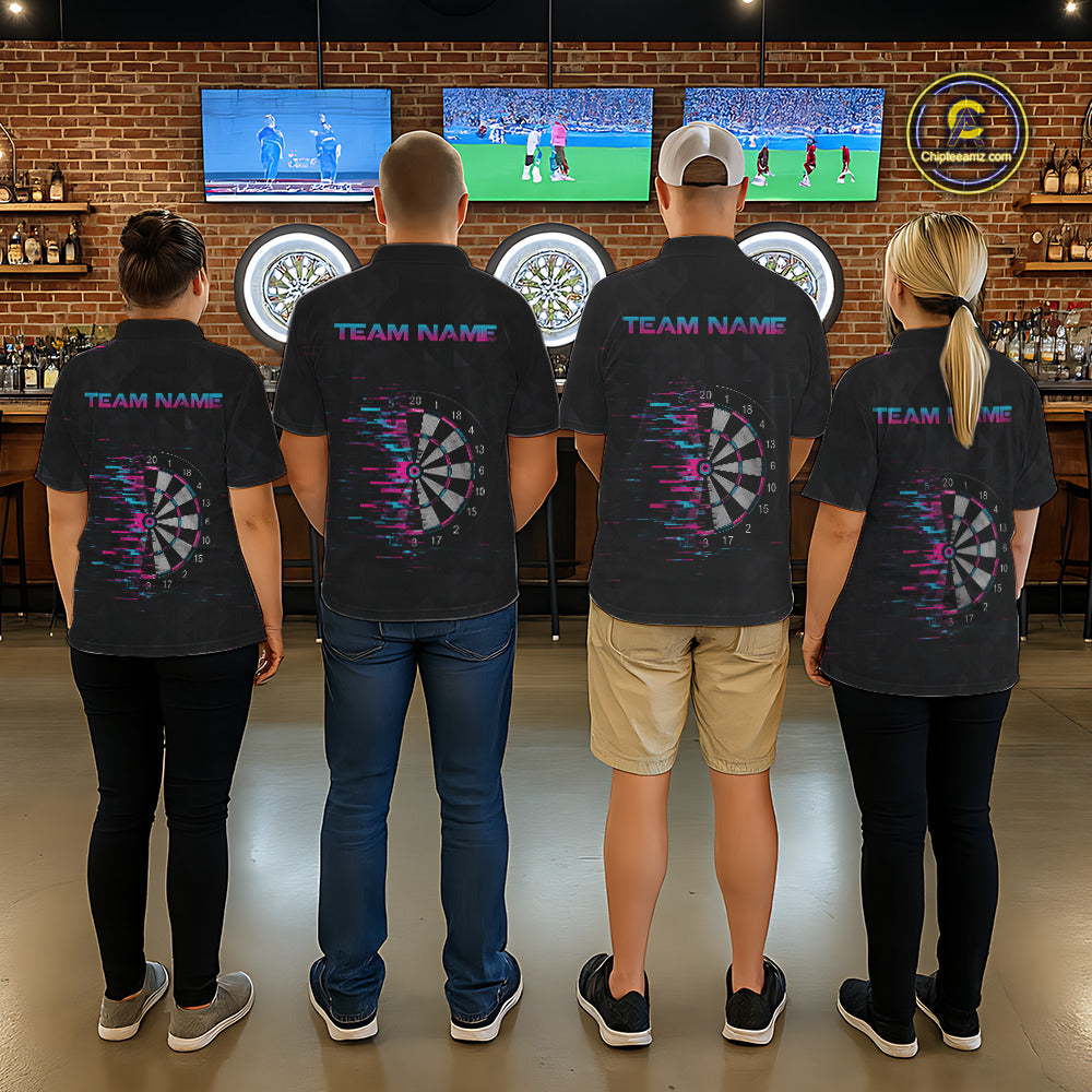 Pink And Blue Strike Dartboard Darts Polo 1/4-Zip Shirt For Women Custom Darts Team Jersey NYN4002