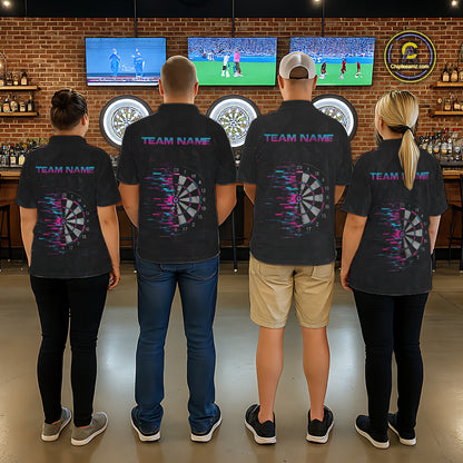 Pink And Blue Strike Dartboard Darts Polo 1/4-Zip Shirt For Women Custom Darts Team Jersey NYN4002